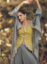 Thumbnail for Vegaa Fashion Grey Chinon Silk Embroidered Western Palazzo Suit