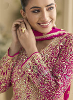Thumbnail for Vegaa Fashion Pink Georgette Embroidered Seroski Zarkan Anarkali Suit