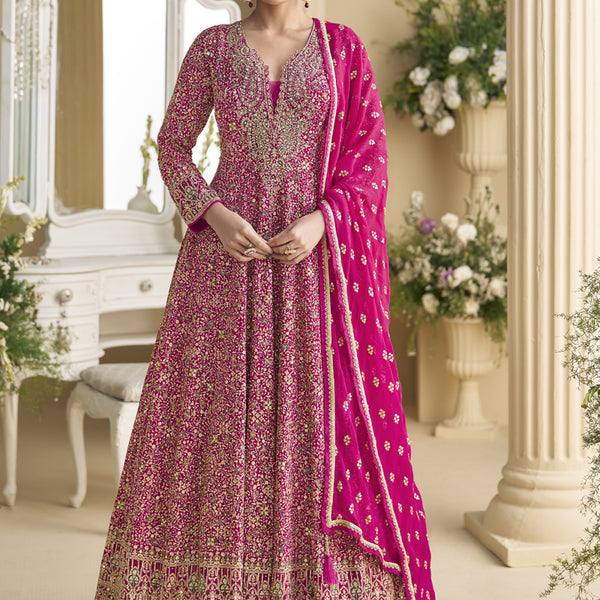 Vegaa Fashion Pink Georgette Embroidered Seroski Zarkan Anarkali Suit