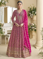 Thumbnail for Vegaa Fashion Pink Georgette Embroidered Seroski Zarkan Anarkali Suit