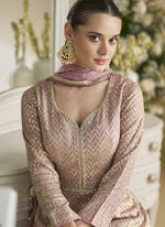 Thumbnail for Vegaa Fashion Onion Pink Georgette Embroidered Seroski Zarkan Anarkali Suit