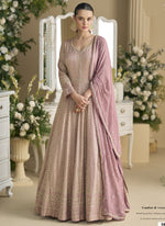 Thumbnail for Vegaa Fashion Onion Pink Georgette Embroidered Seroski Zarkan Anarkali Suit