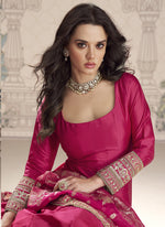 Thumbnail for Vegaa Fashion Rani Pink Viscose Jacquard Silk Embroidered Gown With Viscose Dupatta - Distacart