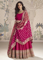 Thumbnail for Vegaa Fashion Rani Pink Viscose Jacquard Silk Embroidered Gown With Viscose Dupatta - Distacart