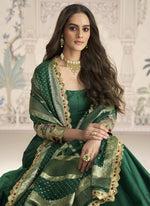 Thumbnail for Vegaa Fashion Green Viscose Jacquard Silk Embroidered Gown With Viscose Dupatta - Distacart