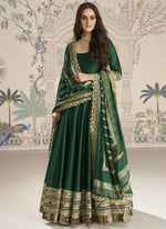 Thumbnail for Vegaa Fashion Green Viscose Jacquard Silk Embroidered Gown With Viscose Dupatta - Distacart