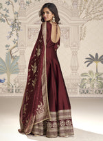 Thumbnail for Vegaa Fashion Maroon Viscose Jacquard Silk Embroidered Gown With Viscose Dupatta - Distacart