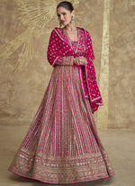 Thumbnail for Vegaa Fashion Pink Real Georgette Embroidered Anarkali Suit