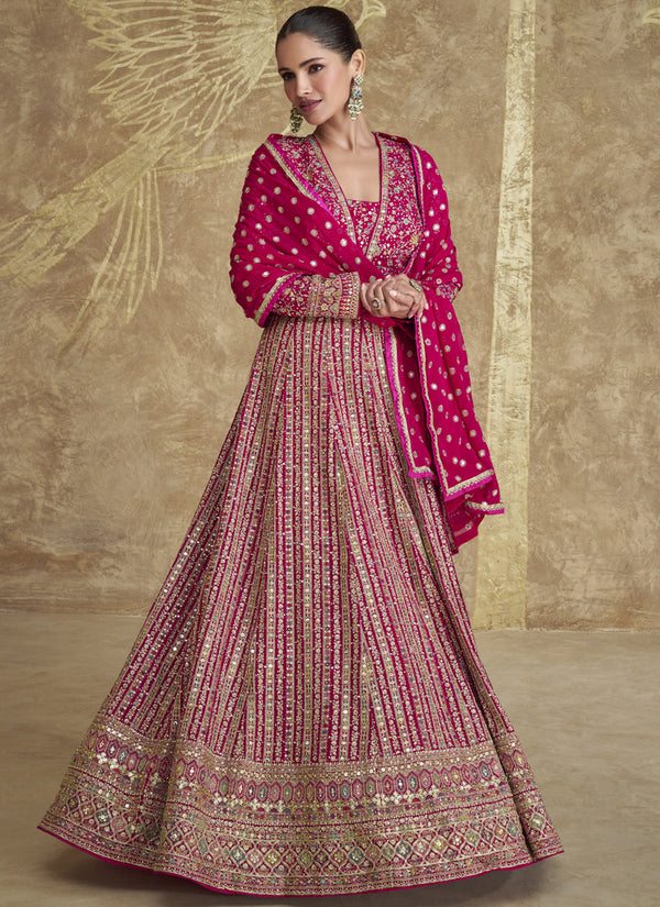 Vegaa Fashion Pink Real Georgette Embroidered Anarkali Suit