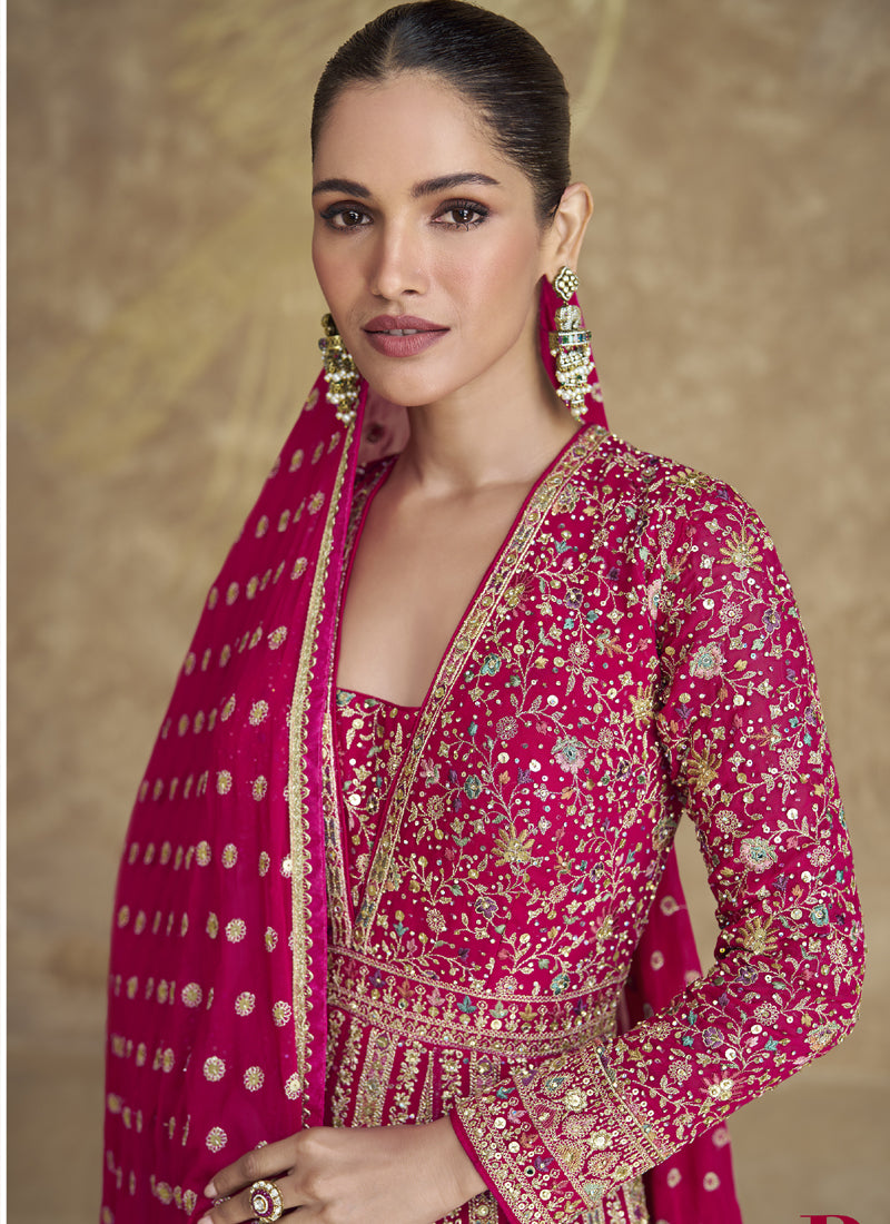Vegaa Fashion Pink Real Georgette Embroidered Anarkali Suit