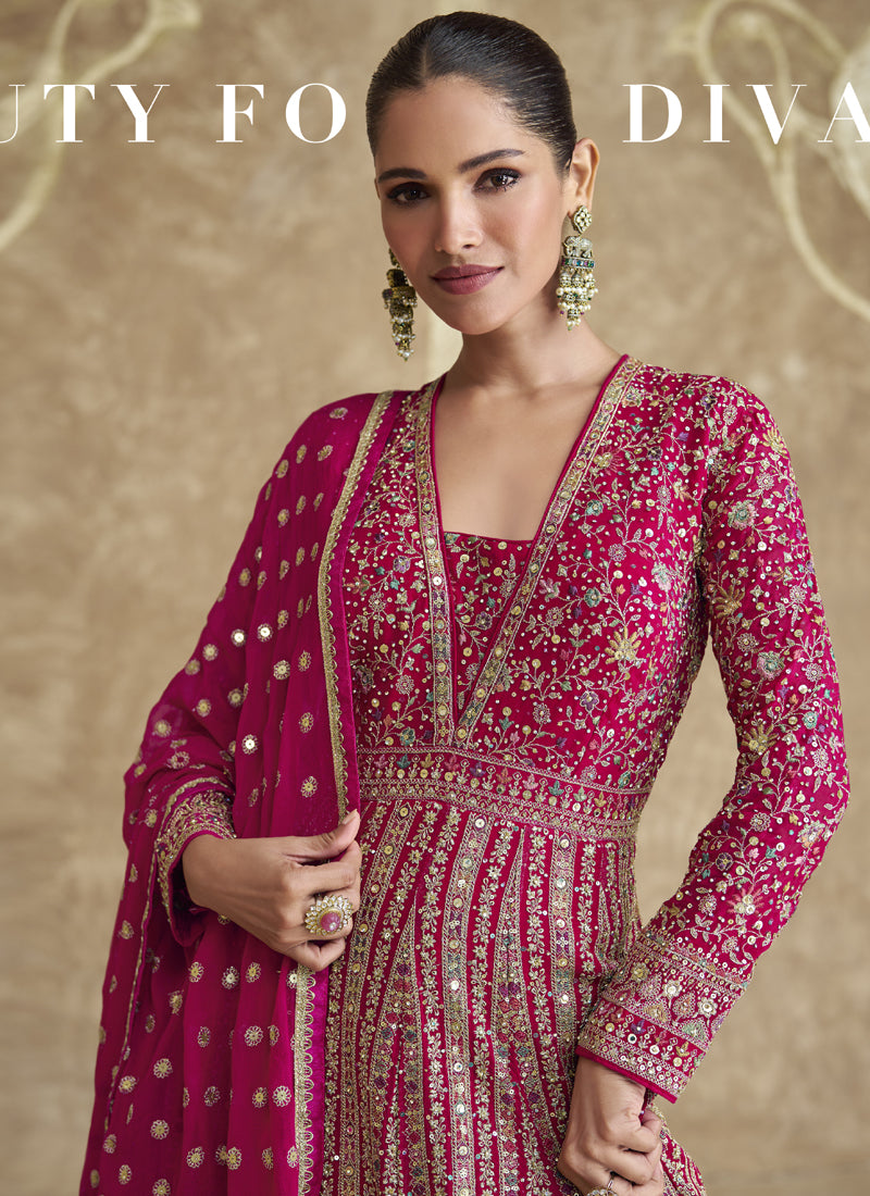 Vegaa Fashion Pink Real Georgette Embroidered Anarkali Suit
