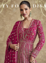 Thumbnail for Vegaa Fashion Pink Real Georgette Embroidered Anarkali Suit