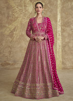 Thumbnail for Vegaa Fashion Pink Real Georgette Embroidered Anarkali Suit