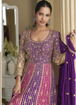 Thumbnail for Vegaa Fashion Violet Georgette Embroidered Seroski Zarkan Gown With Embroidered Dupatta - Distacart