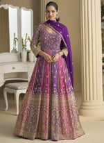 Thumbnail for Vegaa Fashion Violet Georgette Embroidered Seroski Zarkan Gown With Embroidered Dupatta - Distacart