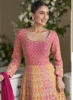 Thumbnail for Vegaa Fashion Pink Embroidered Seroski Zarkan Gown With Embroidered Dupatta - Distacart