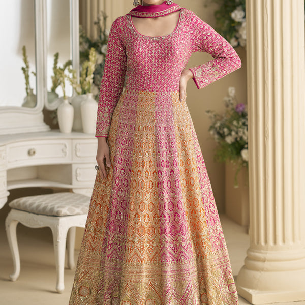 Vegaa Fashion Pink Embroidered Seroski Zarkan Gown With Embroidered Dupatta - Distacart
