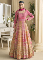 Thumbnail for Vegaa Fashion Pink Embroidered Seroski Zarkan Gown With Embroidered Dupatta - Distacart