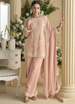 Thumbnail for Vegaa Fashion Light Peach Georgette And Net Embroidered Beads Work Salwar Suit - Distacart