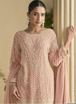 Thumbnail for Vegaa Fashion Light Peach Georgette And Net Embroidered Beads Work Salwar Suit - Distacart