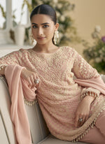 Thumbnail for Vegaa Fashion Light Peach Georgette And Net Embroidered Beads Work Salwar Suit - Distacart