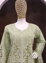 Thumbnail for Vegaa Fashion Lime Green Net Embroidered Sequin Designer Palazzo Suit