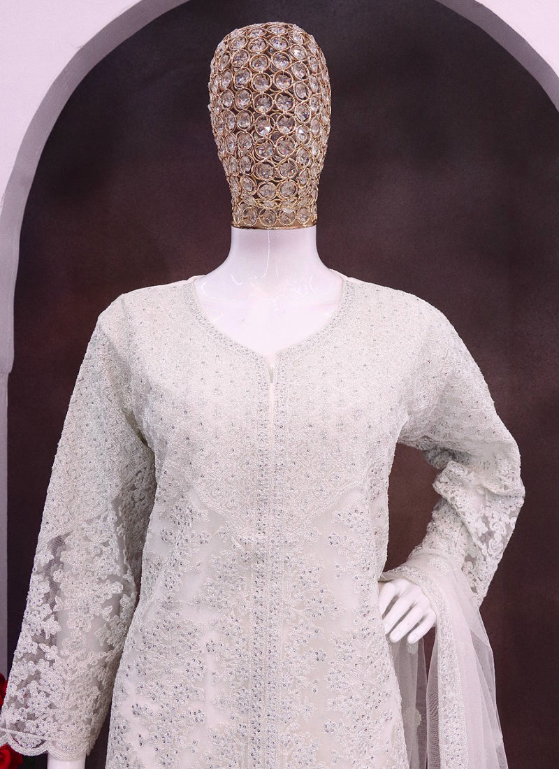 Vegaa Fashion Off White Net Embroidered Sequin Designer Palazzo Suit