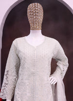 Thumbnail for Vegaa Fashion Off White Net Embroidered Sequin Designer Palazzo Suit