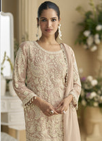 Thumbnail for Vegaa Fashion Beige Georgette And Net Embroidered Beads Work Salwar Suit
