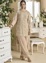 Thumbnail for Vegaa Fashion Beige Georgette And Net Embroidered Beads Work Salwar Suit