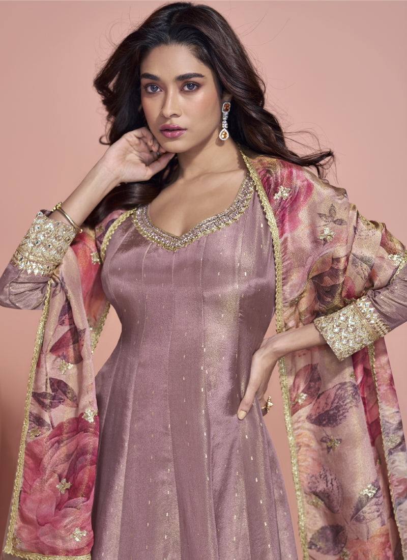 Vegaa Fashion Onion Pink Viscose Jacquard Silk Embroidered Anarkali Suit