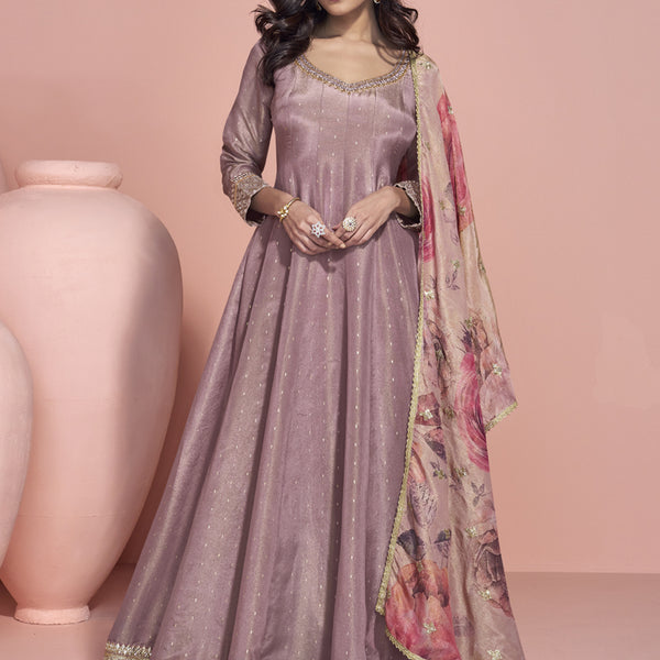Vegaa Fashion Onion Pink Viscose Jacquard Silk Embroidered Anarkali Suit