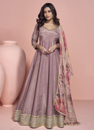Vegaa Fashion Onion Pink Viscose Jacquard Silk Embroidered Anarkali Suit