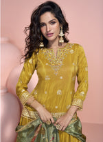 Thumbnail for Vegaa Fashion Yellow Jacquard Silk Embroidered Lehenga Style Suit