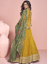 Thumbnail for Vegaa Fashion Yellow Jacquard Silk Embroidered Lehenga Style Suit