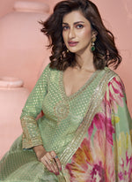 Thumbnail for Vegaa Fashion Pista Green Viscose Jacquard Silk Embroidered Anarkali Suit
