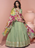 Thumbnail for Vegaa Fashion Pista Green Viscose Jacquard Silk Embroidered Anarkali Suit