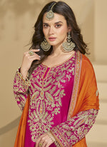 Thumbnail for Vegaa Fashion Pink Chinon Silk Embroidered Palazzo Suit