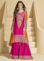 Thumbnail for Vegaa Fashion Pink Chinon Silk Embroidered Palazzo Suit