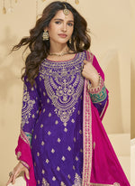 Thumbnail for Vegaa Fashion Violet Chinon Silk Embroidered Palazzo Suit