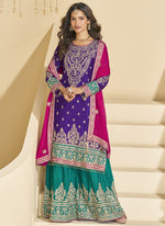 Thumbnail for Vegaa Fashion Violet Chinon Silk Embroidered Palazzo Suit