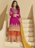 Thumbnail for Vegaa Fashion Rani Pink Chinon Silk Embroidered Palazzo Suit