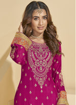 Thumbnail for Vegaa Fashion Rani Pink Chinon Silk Embroidered Palazzo Suit