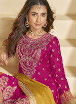 Thumbnail for Vegaa Fashion Rani Pink Chinon Silk Embroidered Palazzo Suit