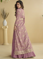 Thumbnail for Vegaa Fashion Onion Pink Chinon Silk Embroidered Designer Gown With Shrug