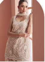 Thumbnail for Vegaa Fashion Light Onion Pink Net Embroidered Beads Trendy Palazzo Suit - Distacart