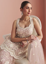 Thumbnail for Vegaa Fashion Light Onion Pink Net Embroidered Beads Trendy Palazzo Suit - Distacart