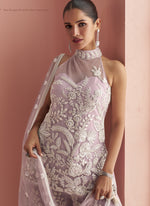 Thumbnail for Vegaa Fashion Light Lavender Net Embroidered Beads Trendy Palazzo Suit - Distacart