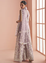 Thumbnail for Vegaa Fashion Light Lavender Net Embroidered Beads Trendy Palazzo Suit - Distacart