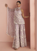 Thumbnail for Vegaa Fashion Light Lavender Net Embroidered Beads Trendy Palazzo Suit - Distacart